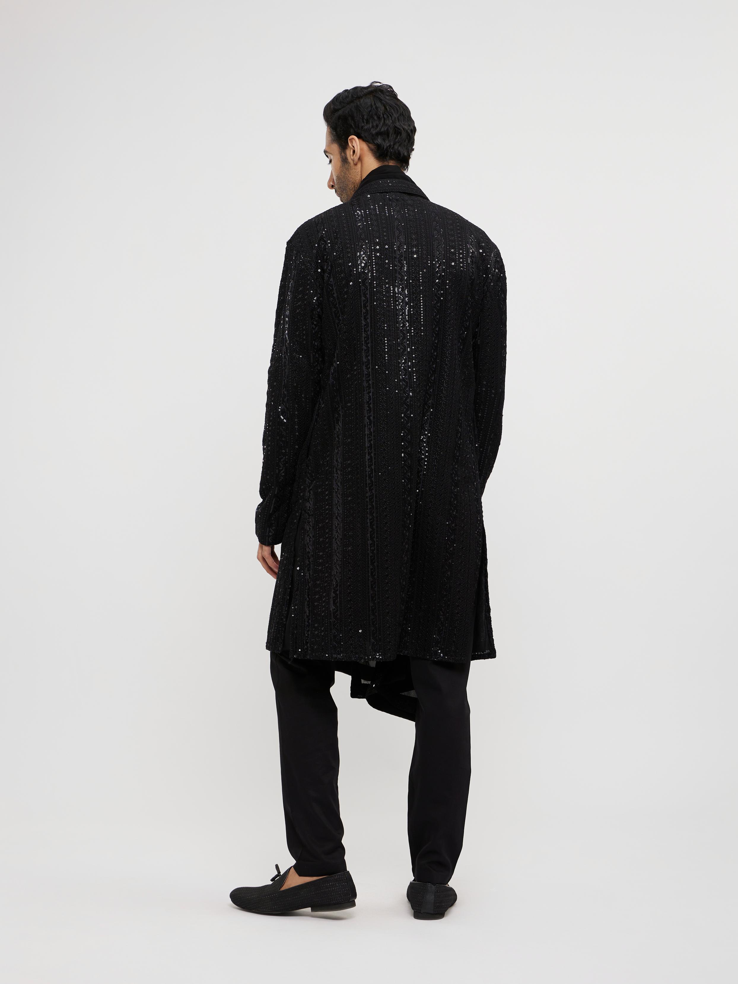 Twamev Men Black Georgette Elegance Kurta Set with Dupatta