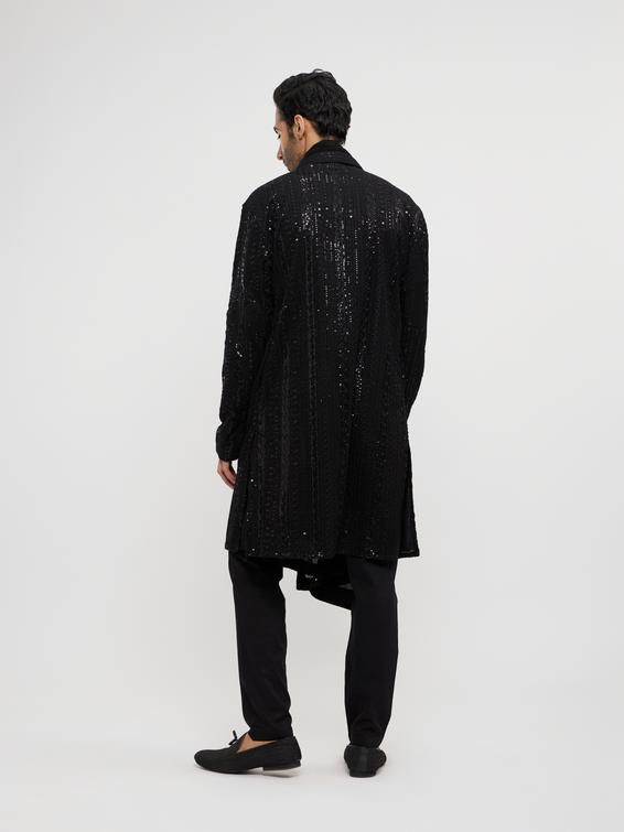 Twamev Men Black Georgette Elegance Kurta Set with Dupatta