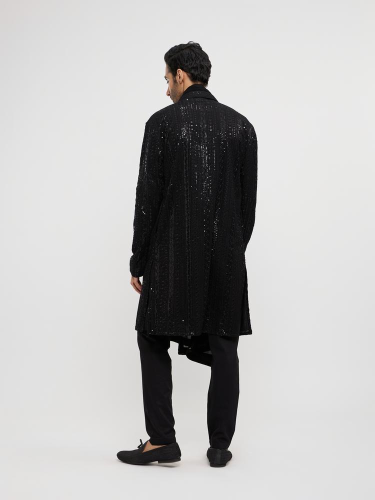 Twamev Men Black Georgette Elegance Kurta Set with Dupatta