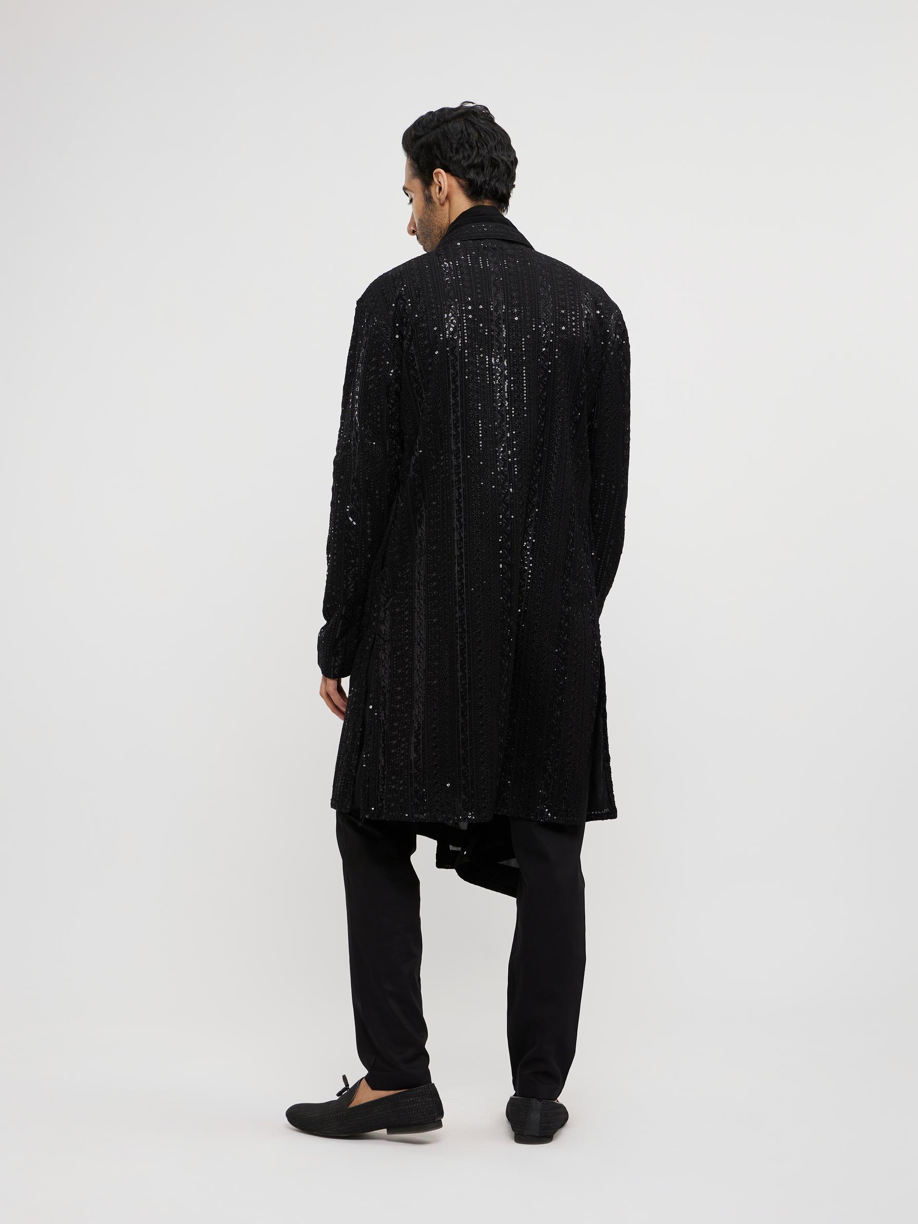 Twamev Men Black Georgette Elegance Kurta Set with Dupatta
