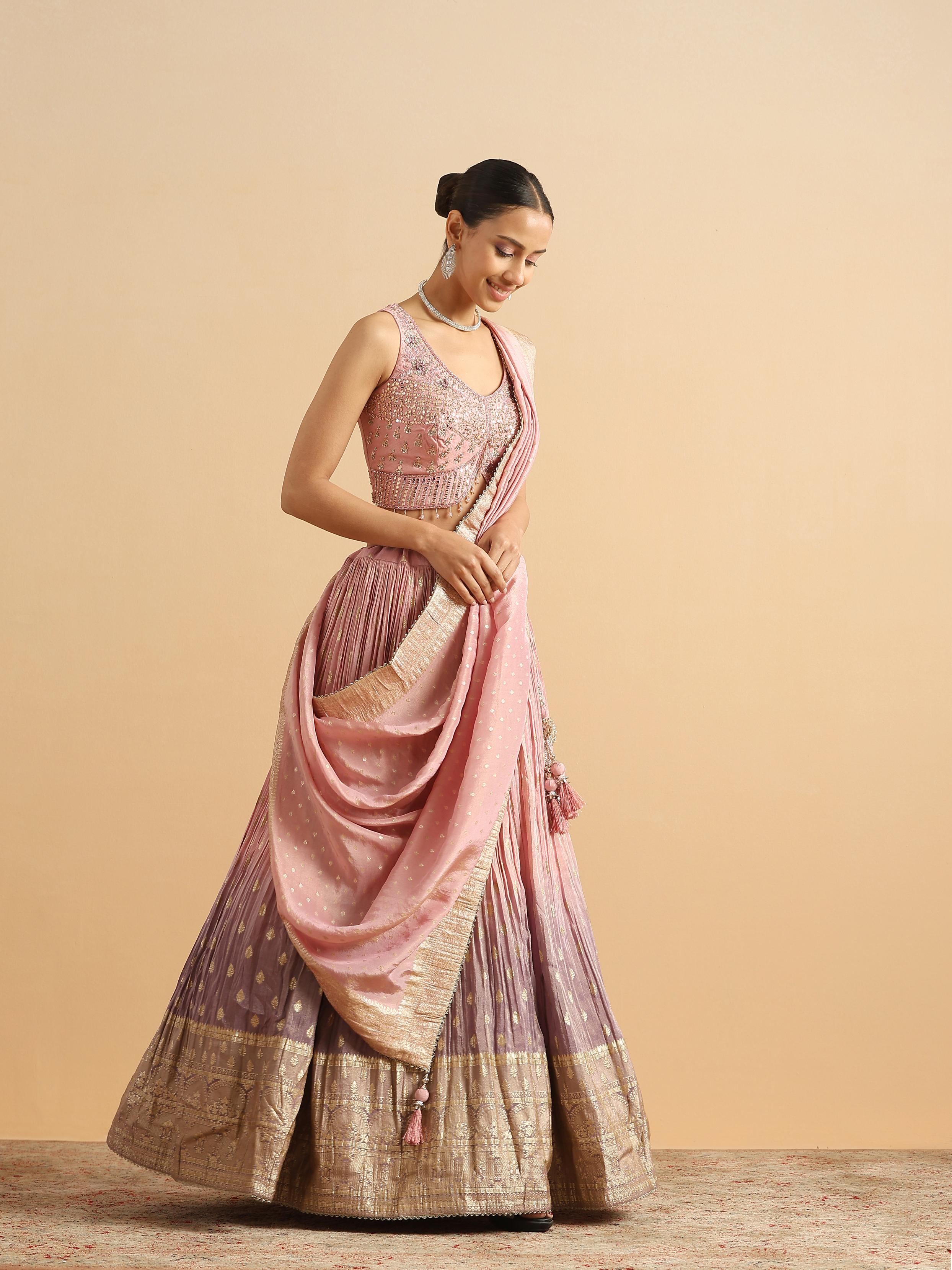 Twamev Women Dusty Rose Shaded Skirt Top Set