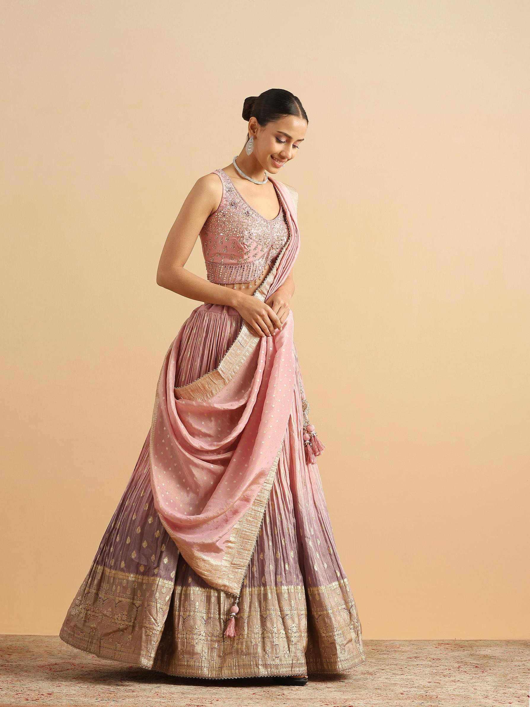 Twamev Women Dusty Rose Shaded Skirt Top Set