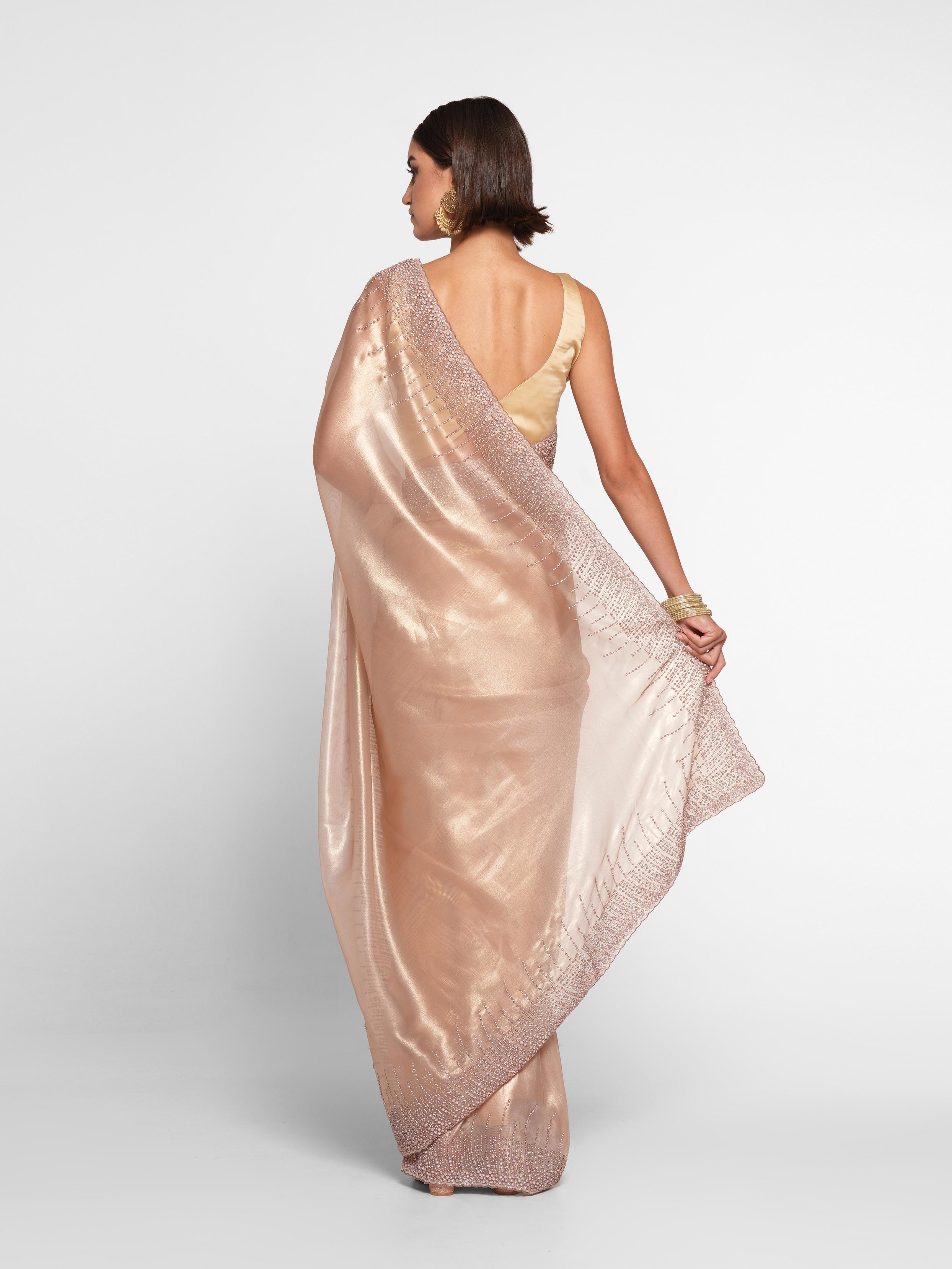 Twamev Women Elegant Fawn Organza Saree