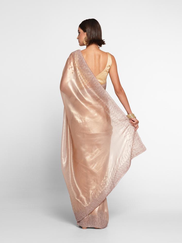 Twamev Women Elegant Fawn Organza Saree