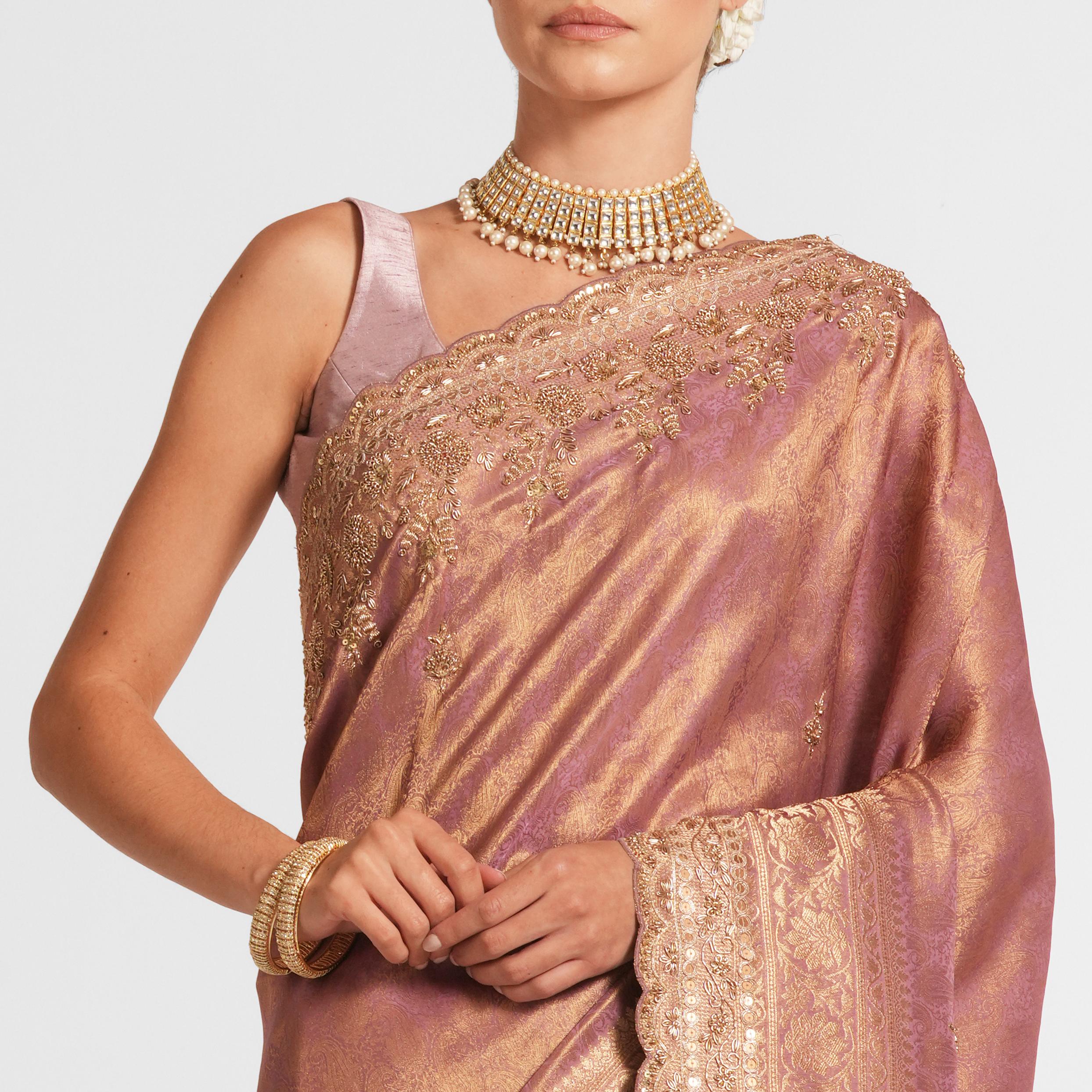 Twamev Women Festive Dusty Pink Saree