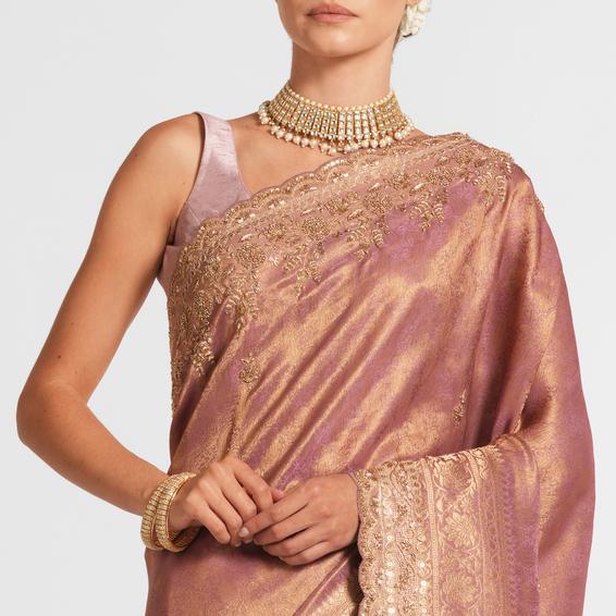 Twamev Women Festive Dusty Pink Saree