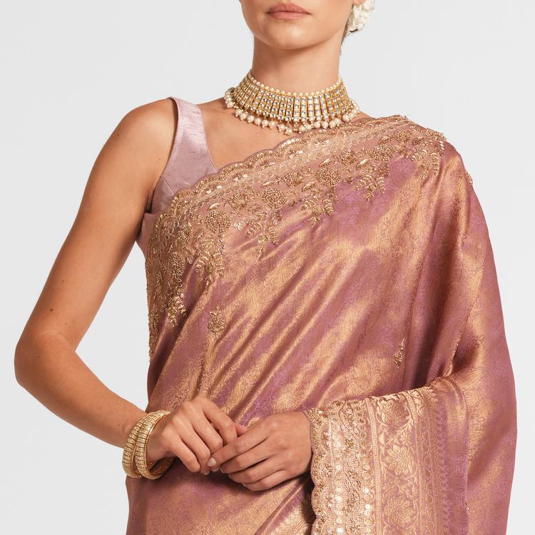 Twamev Women Festive Dusty Pink Saree