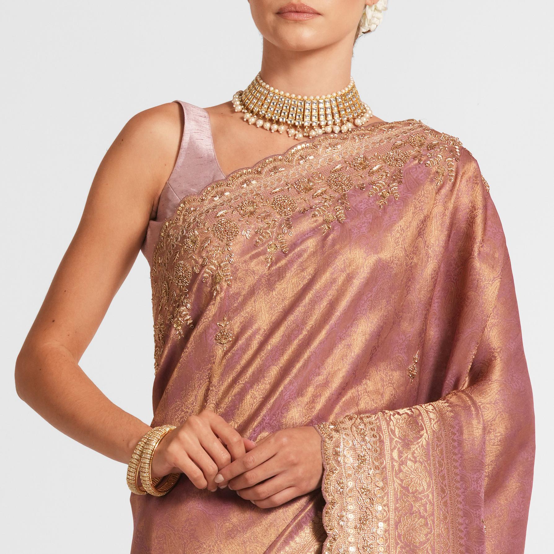 Twamev Women Festive Dusty Pink Saree
