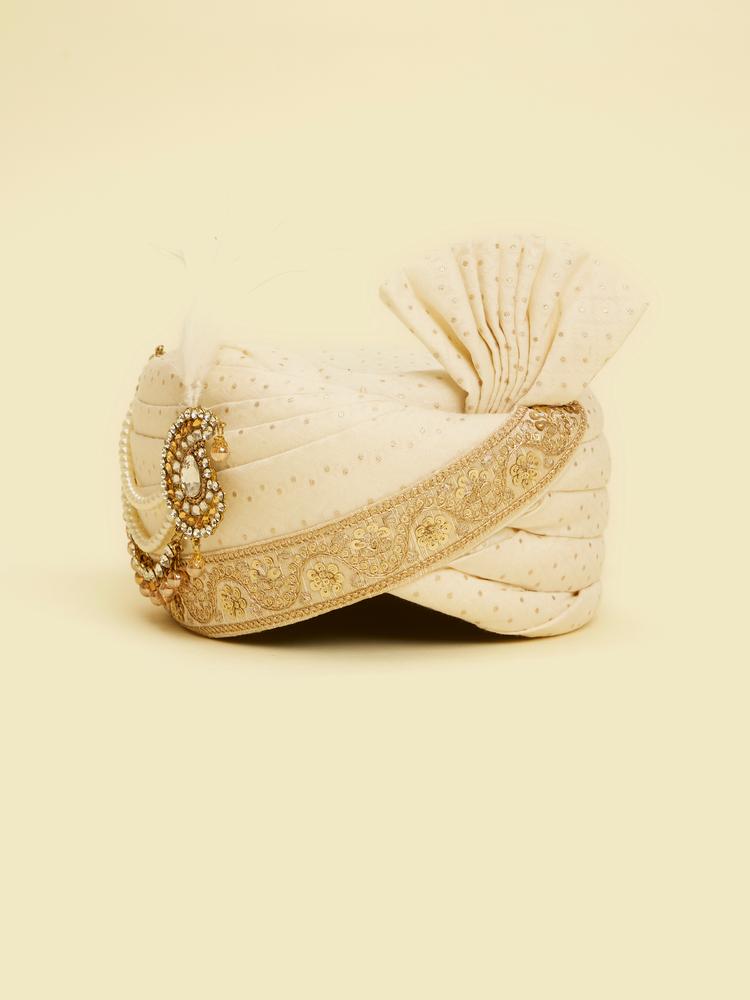 Twamev Men Elegant Cream Chanderi Safa