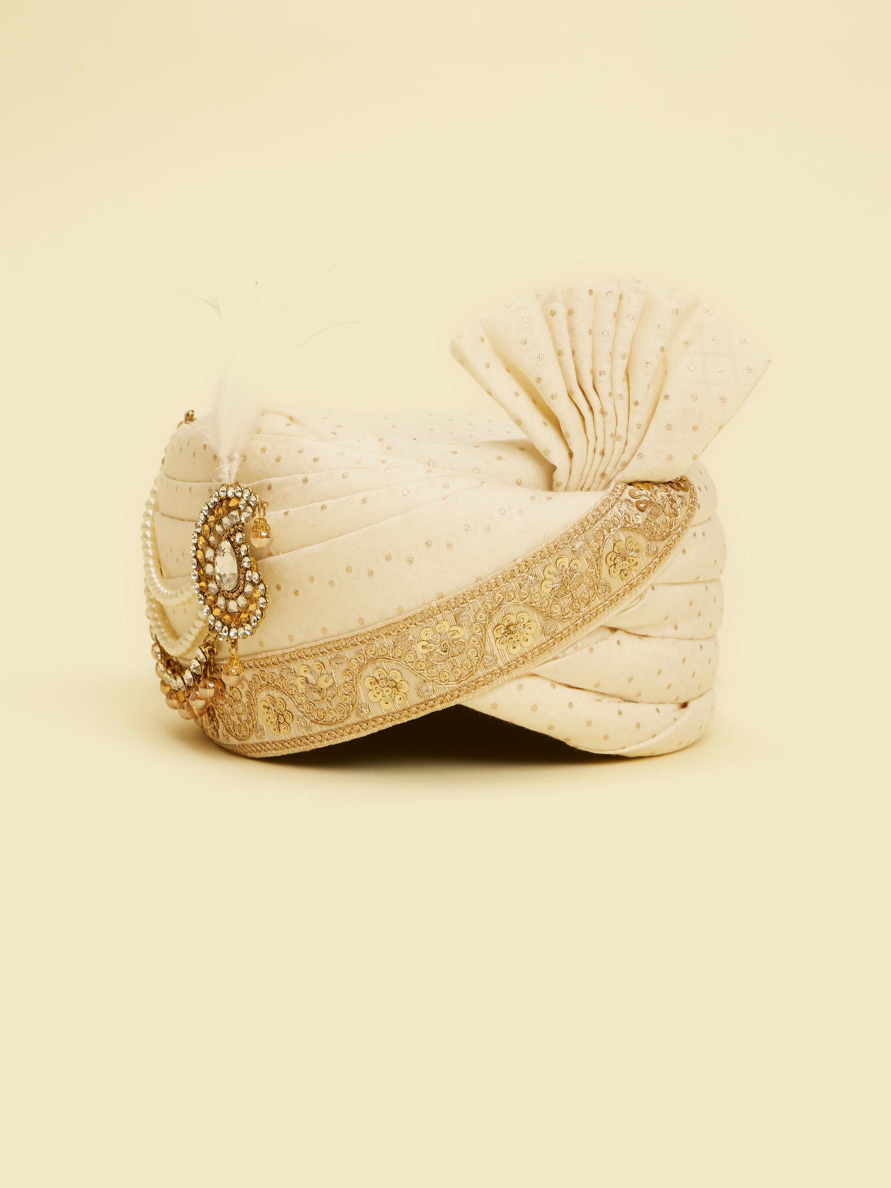 Twamev Men Elegant Cream Chanderi Safa