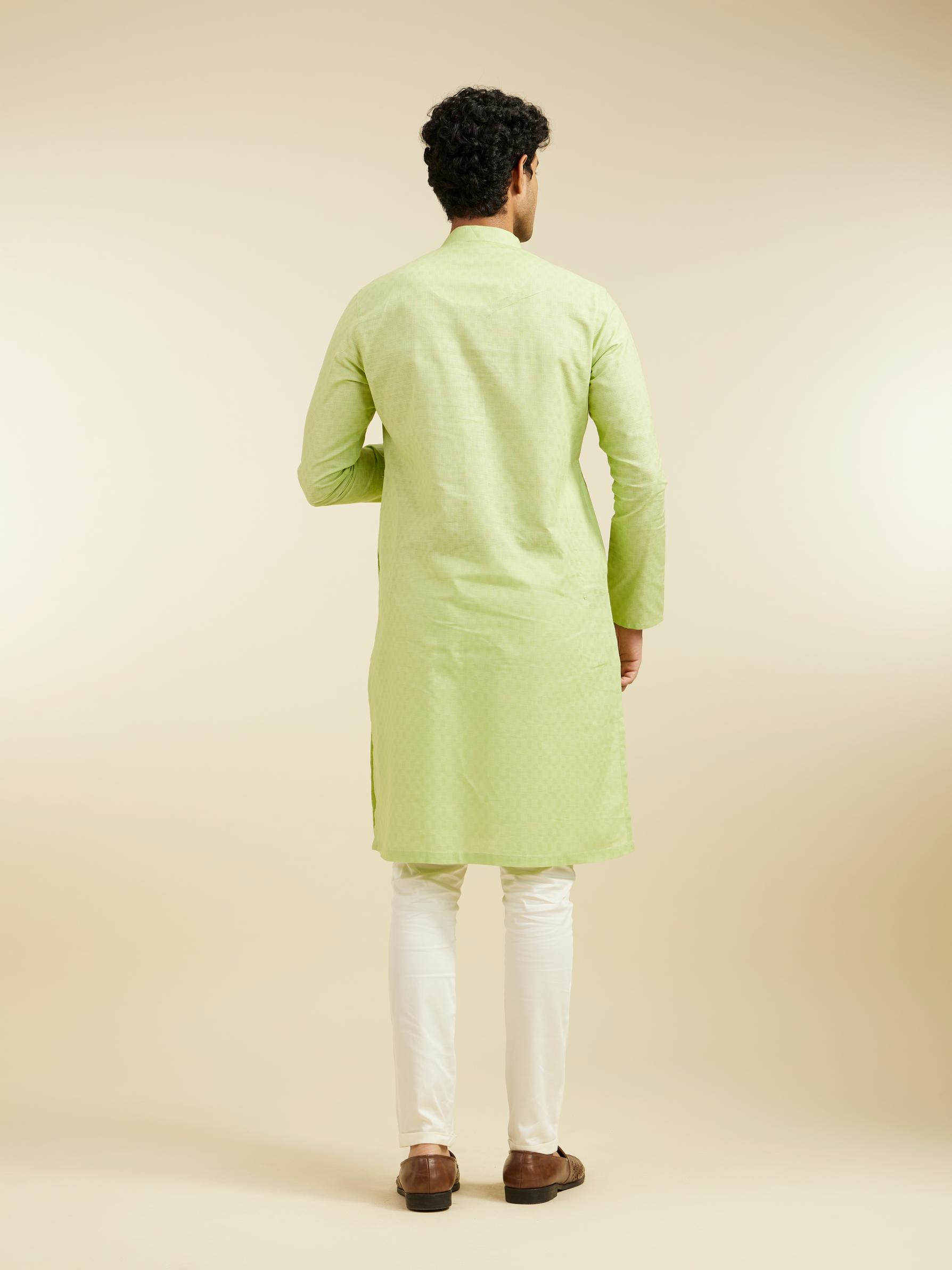Diwas Men Soft Green Self Textured Kurta