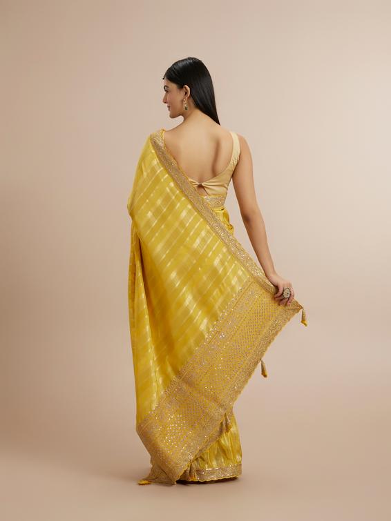 Twamev Women Radiant Yellow Tissue Saree