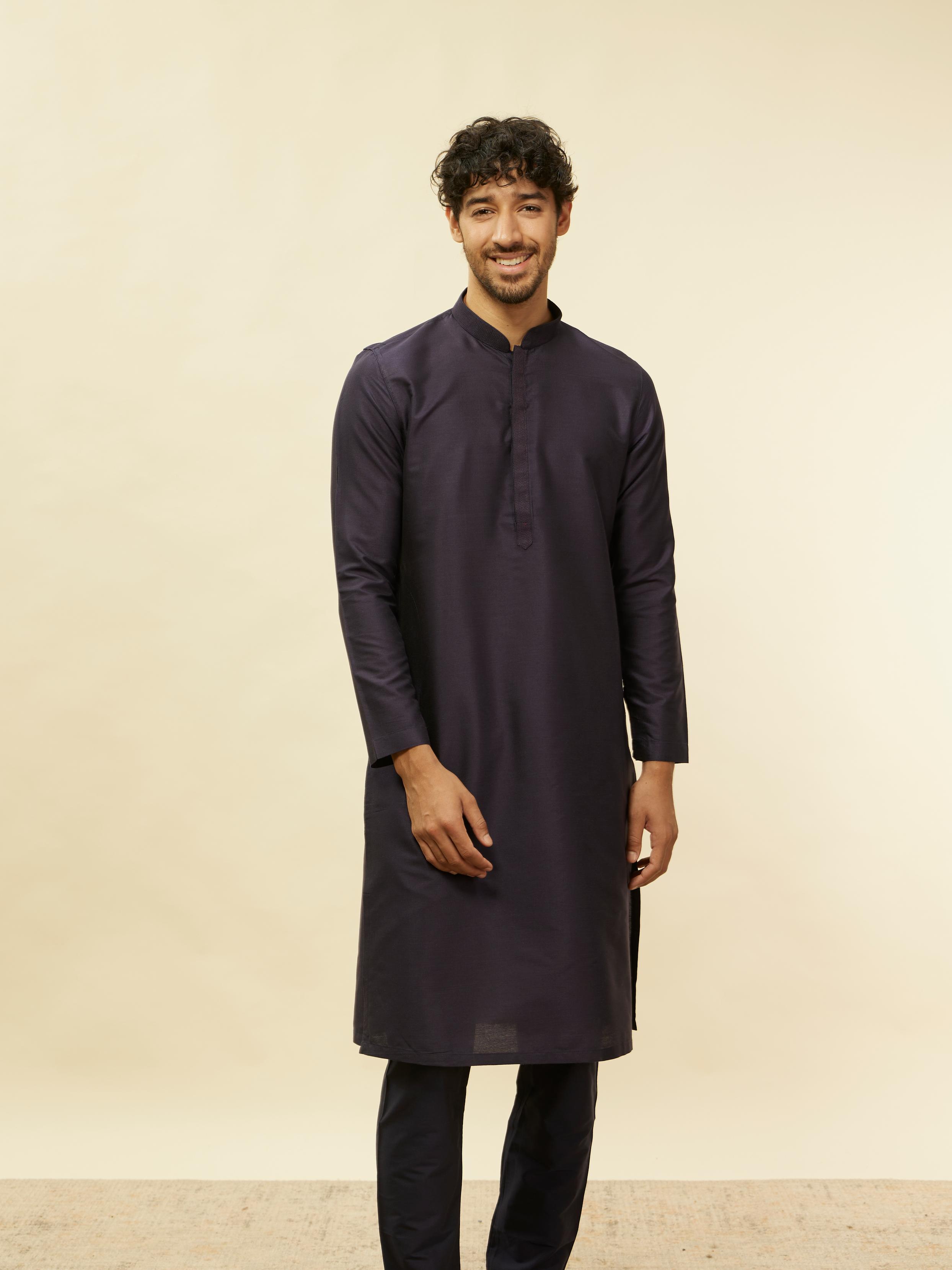 Twamev Men Elegant Blue Mandarin Collar Kurta Set