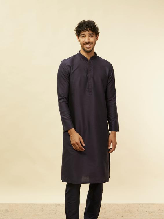 Twamev Men Elegant Blue Mandarin Collar Kurta Set