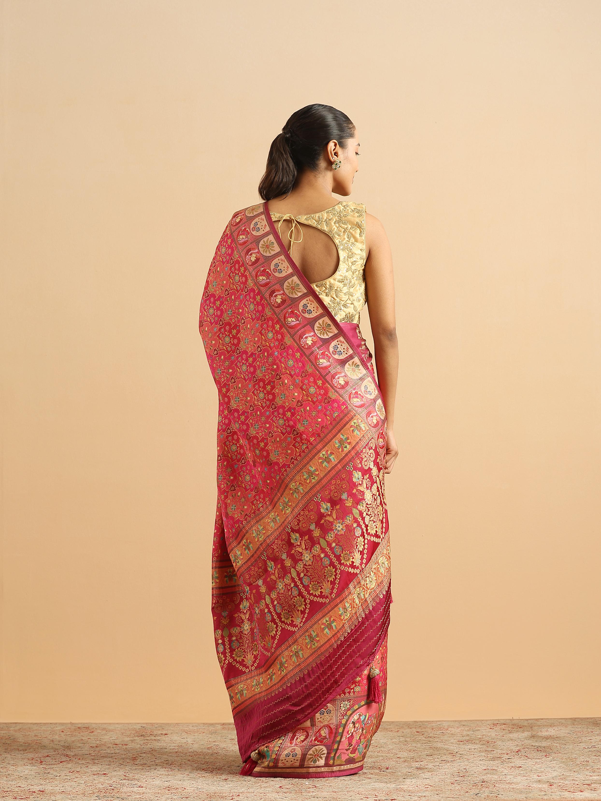 Twamev Women Royal Blossom Rani Pink Saree