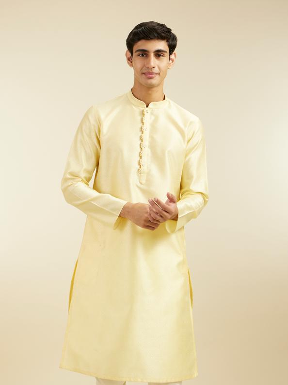 Diwas Men Lemon Yellow Grid Patterned Kurta