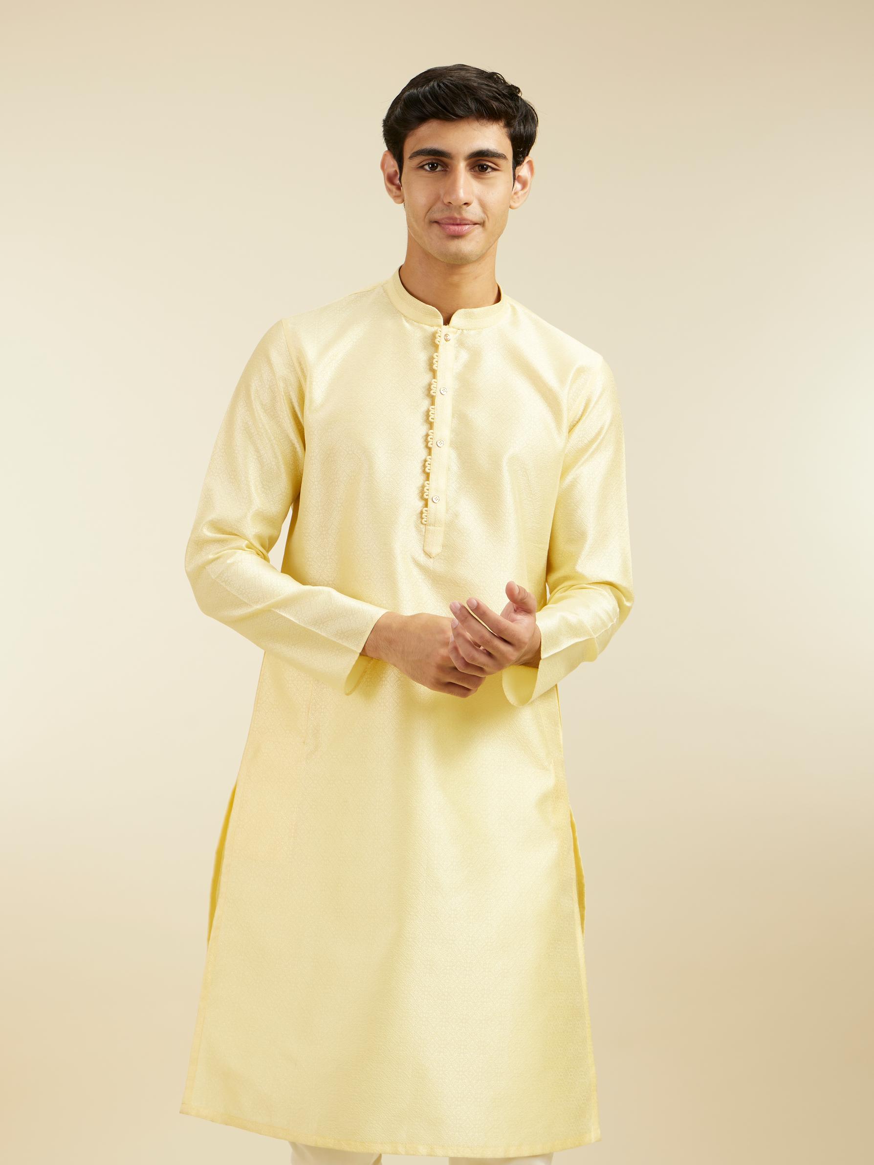 Diwas Men Lemon Yellow Grid Patterned Kurta