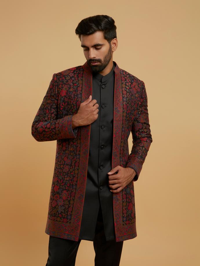 Twamev Men Black Brocade Elegance Indo Western