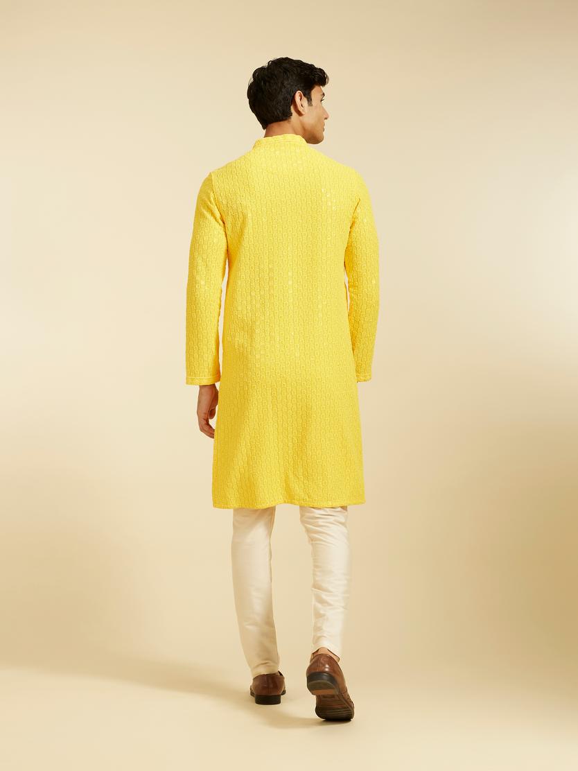 Diwas Men Sunshine Yellow Chikankari Sequinned Kurta