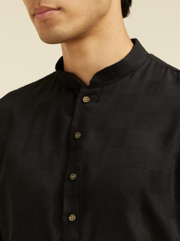 Diwas Men Ebony Black Self Textured Kurta