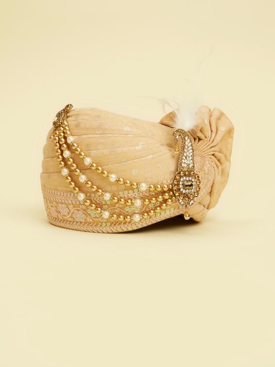 Twamev Men Elegant Beige Chanderi Safa