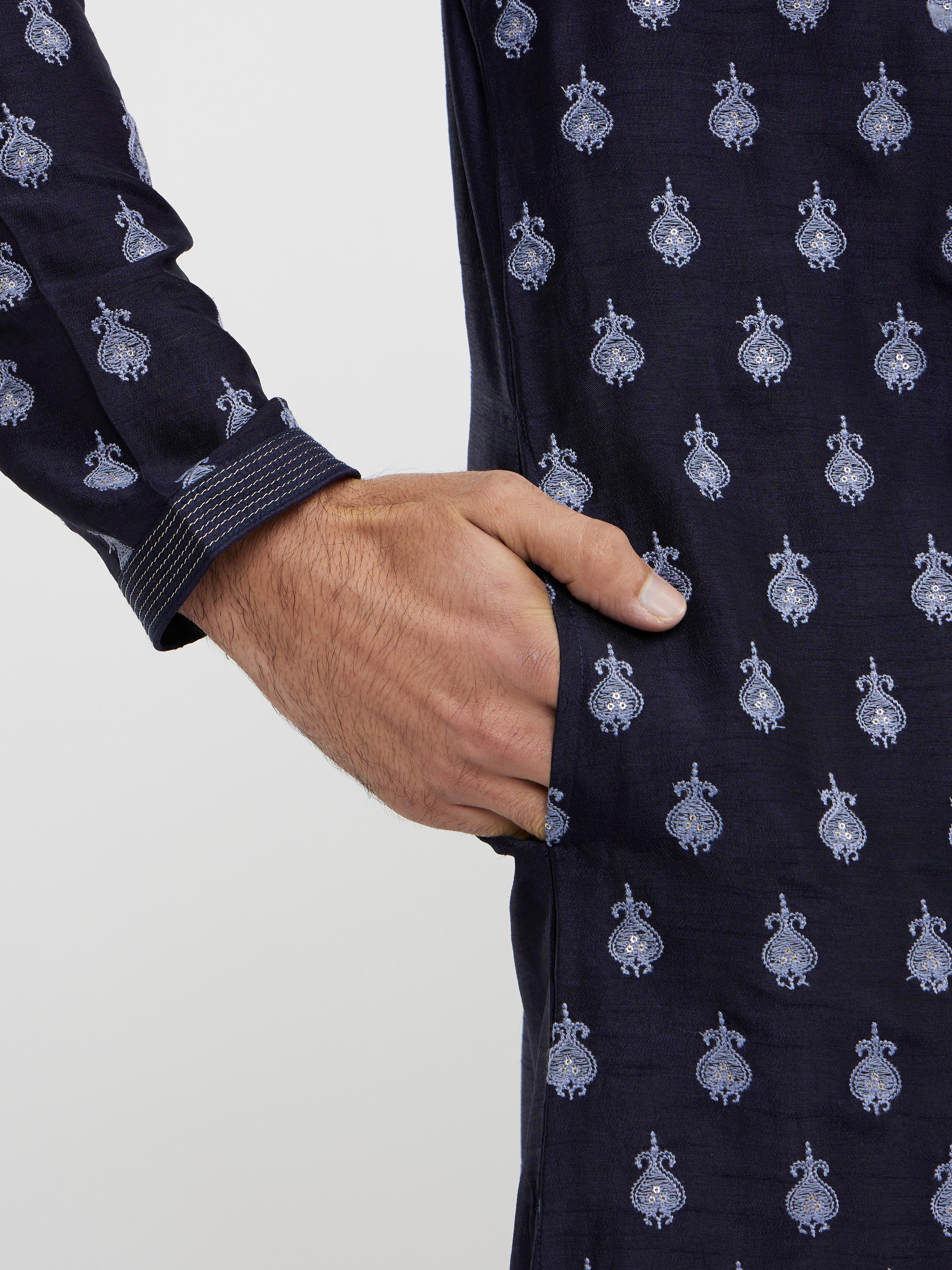 Twamev Men Dark Blue Festive Radiance Kurta Pajama