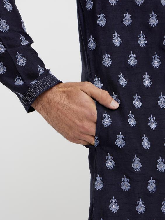 Twamev Men Dark Blue Festive Radiance Kurta Pajama