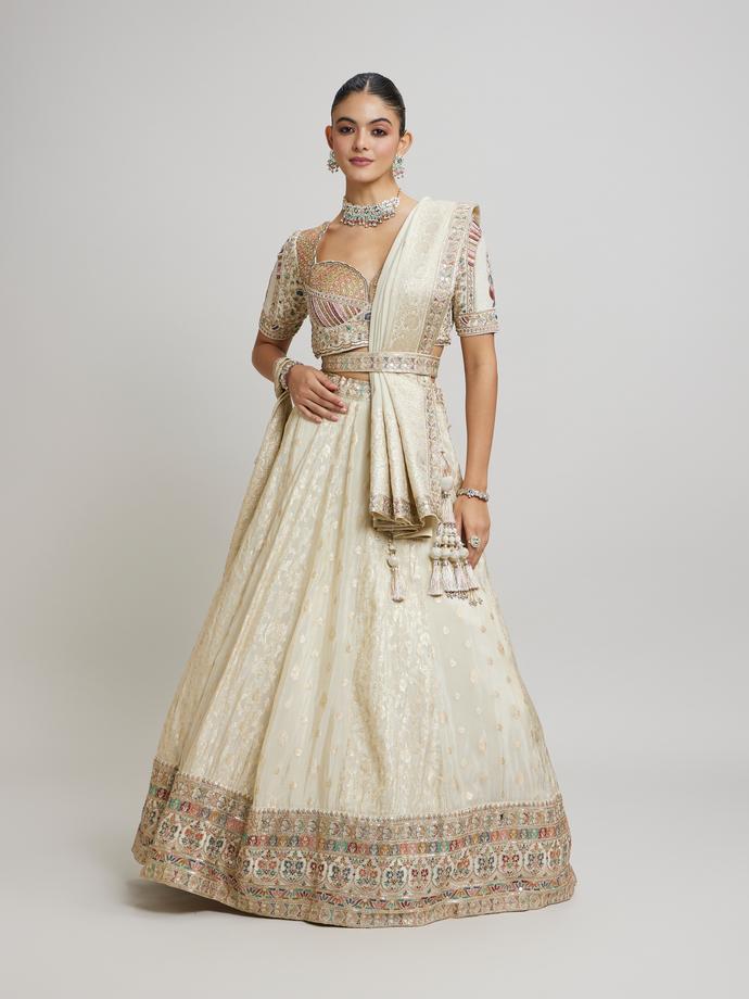 Twamev Women Beige Elegance Twirl Lehenga