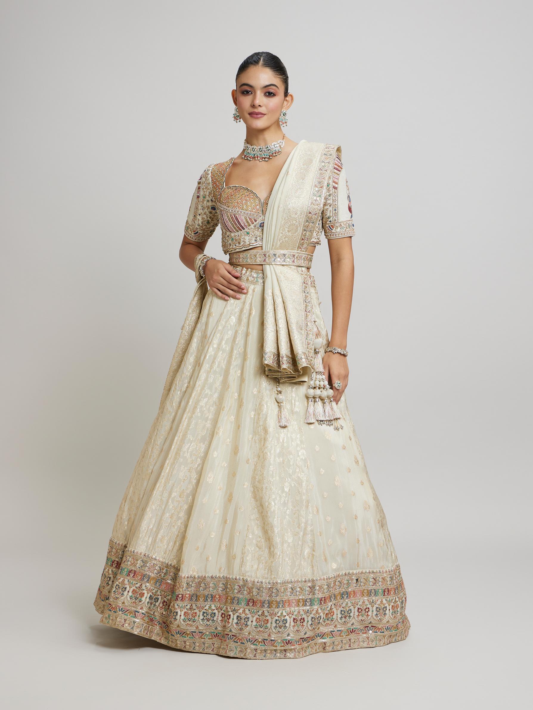 Twamev Women Beige Elegance Twirl Lehenga
