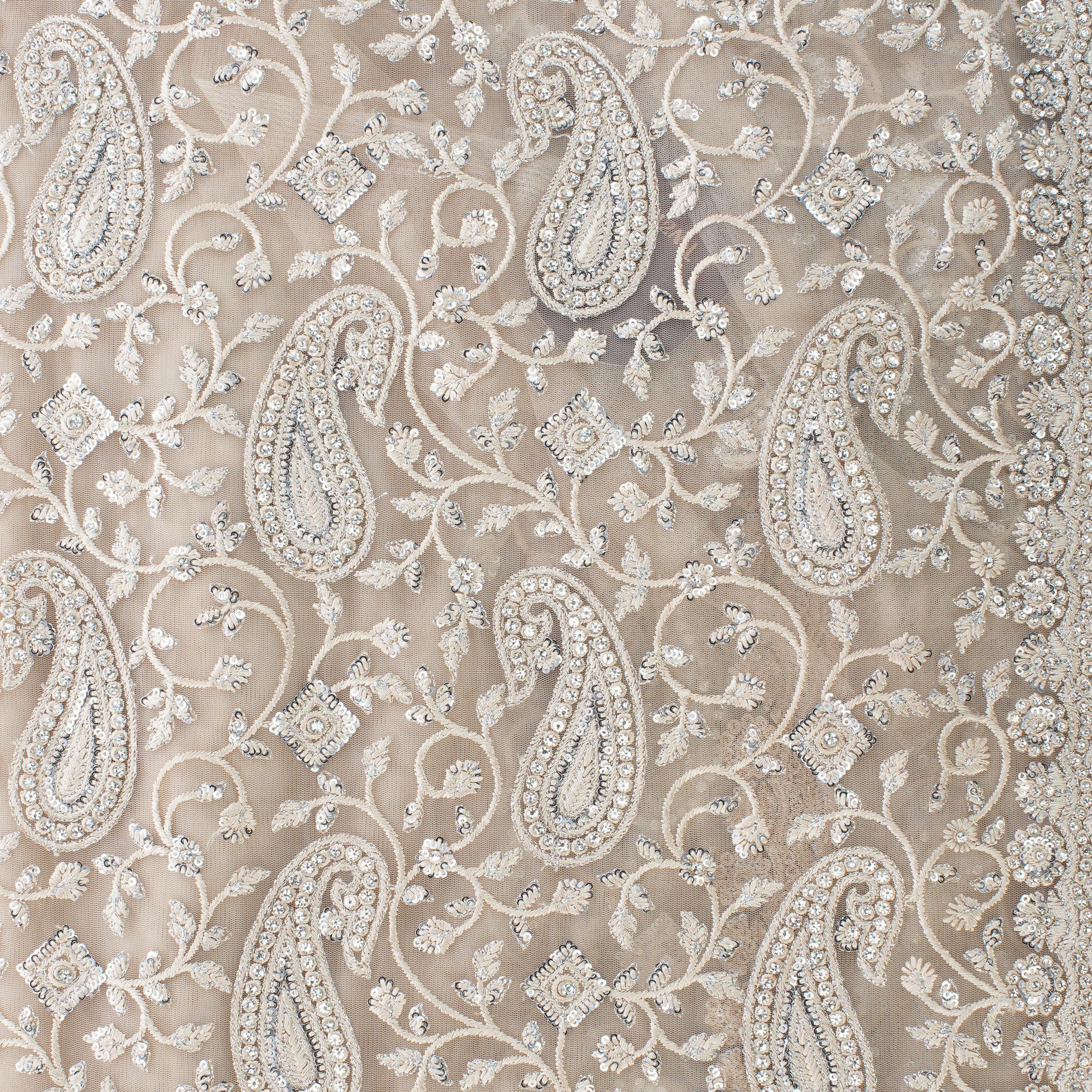 Twamev Women Twinkling Sequins Beige Saree