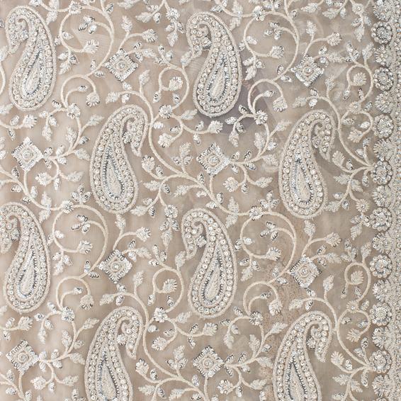 Twamev Women Twinkling Sequins Beige Saree