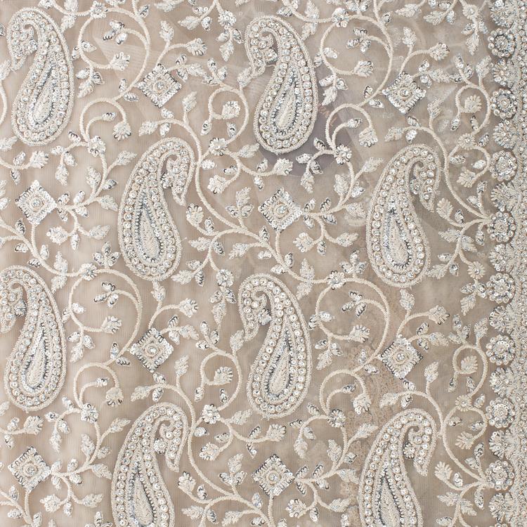 Twamev Women Twinkling Sequins Beige Saree