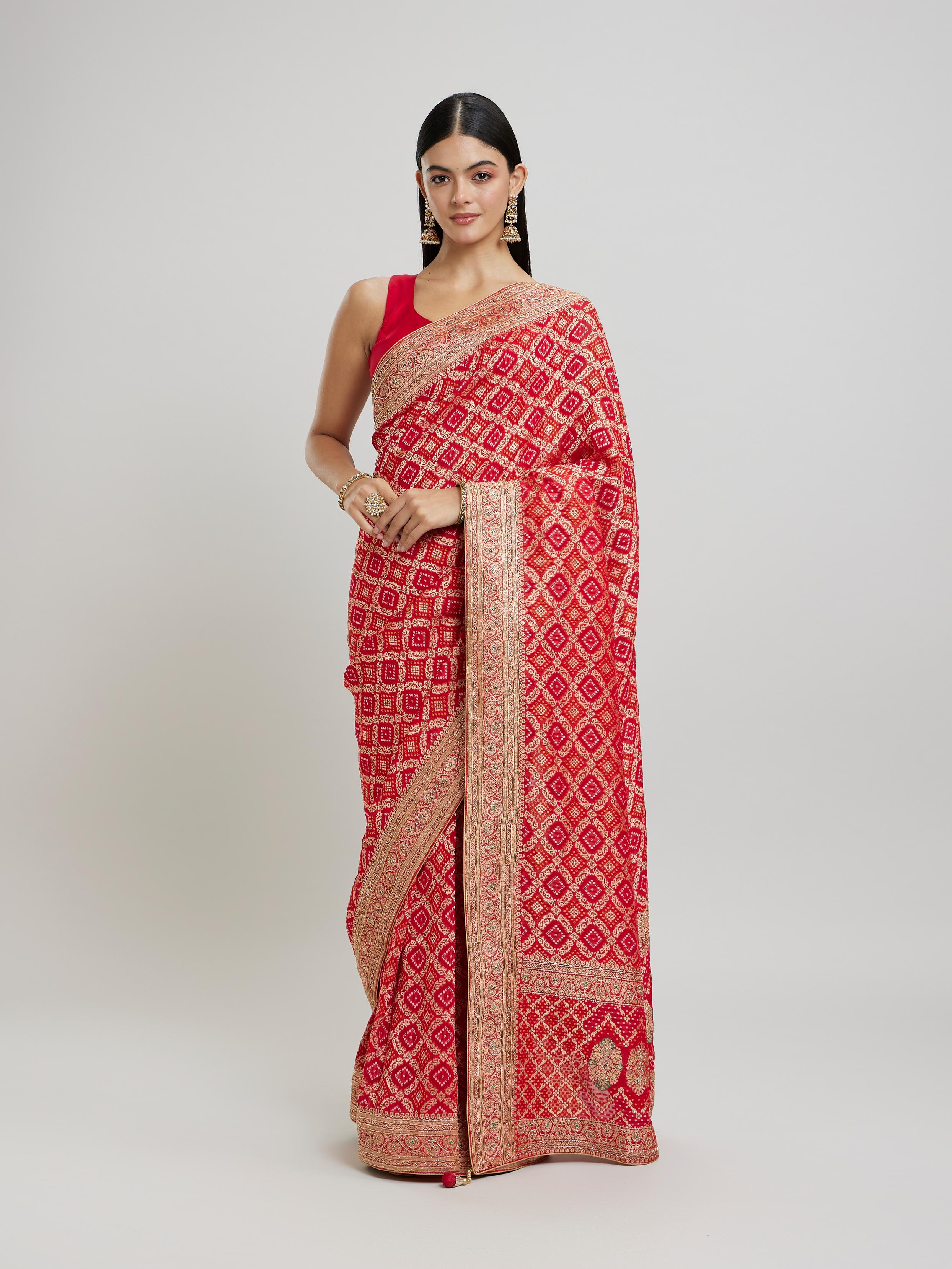 Twamev Women Lustrous Georgette Red Saree