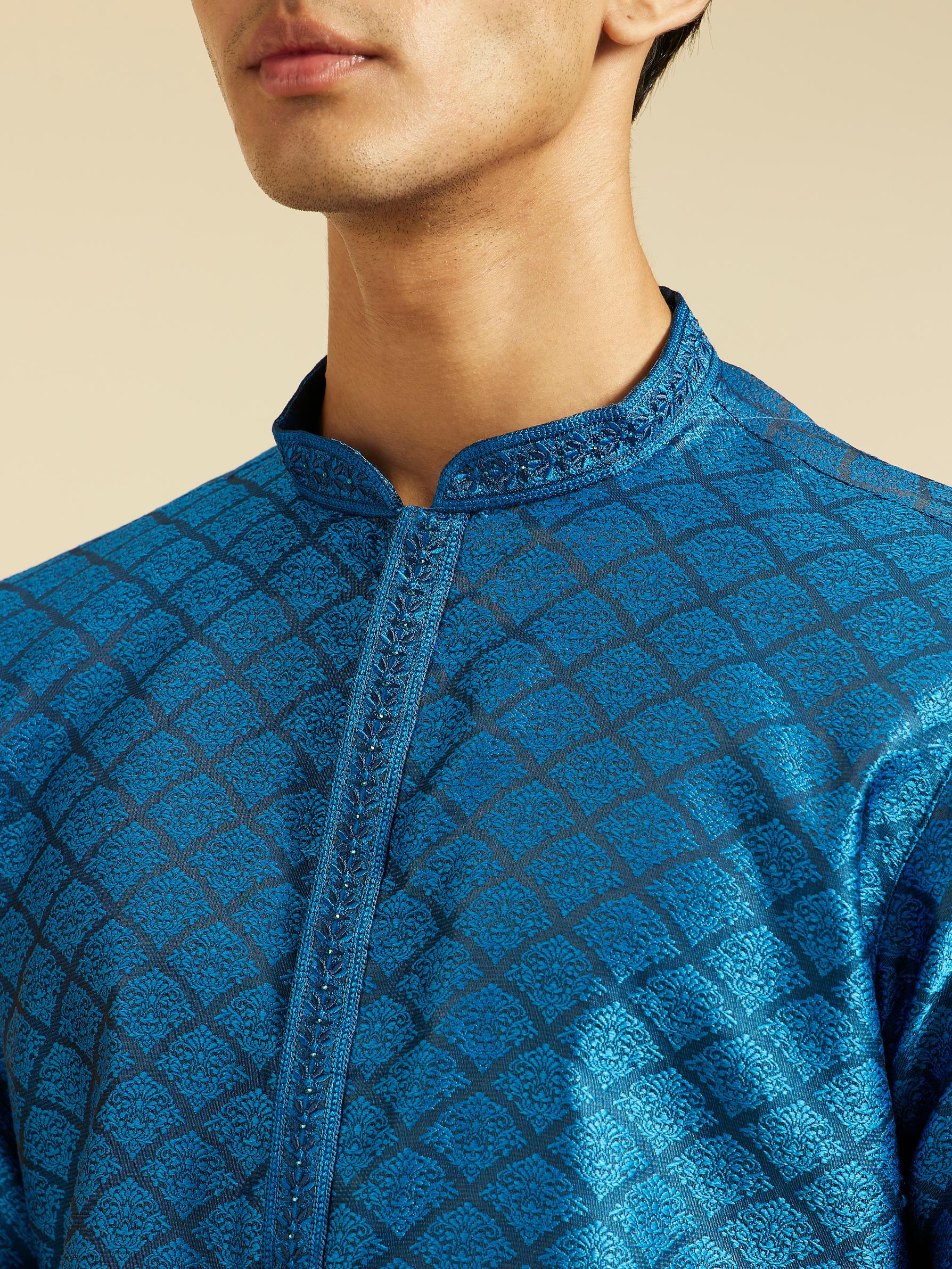 Diwas Men Lapis Blue Jaal Patterned Kurta