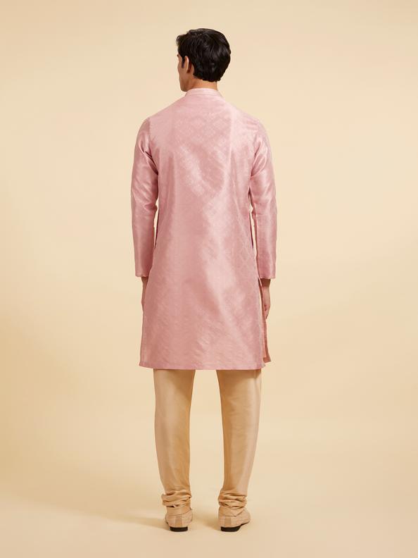 Diwas Men Rose Pink Buta Jaal Patterned Kurta with Rhinestones