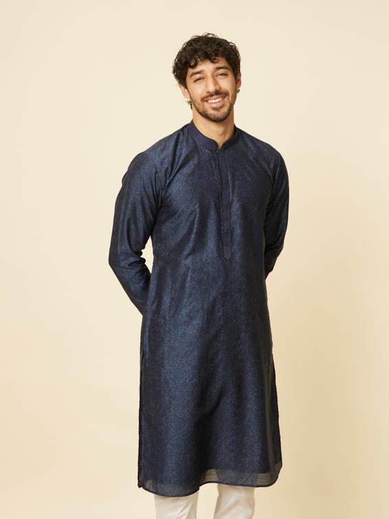 Twamev Men Indigo Blue Bel Buti Patterned Kurta Set