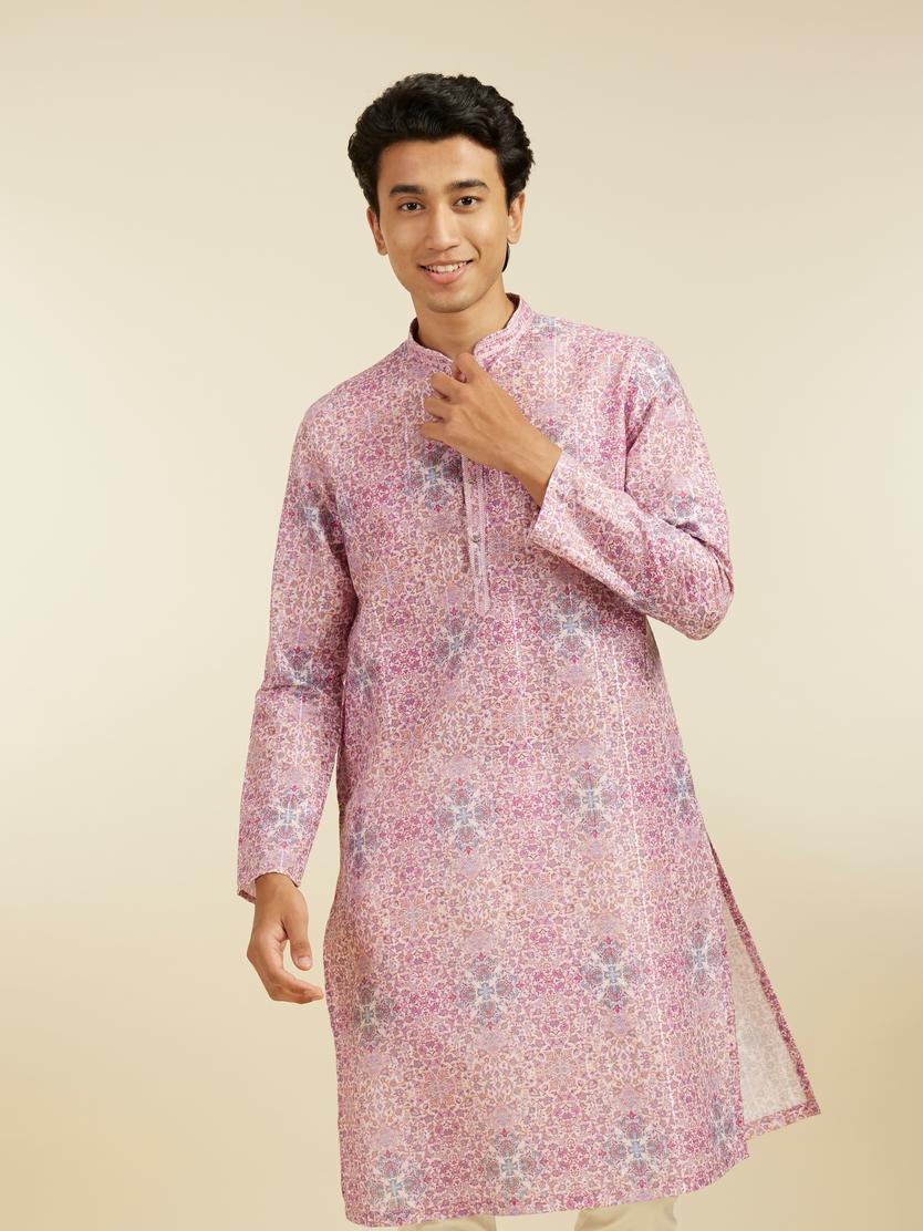 Diwas Men Candy Floss Pink Imperial Jaal Printed Kurta