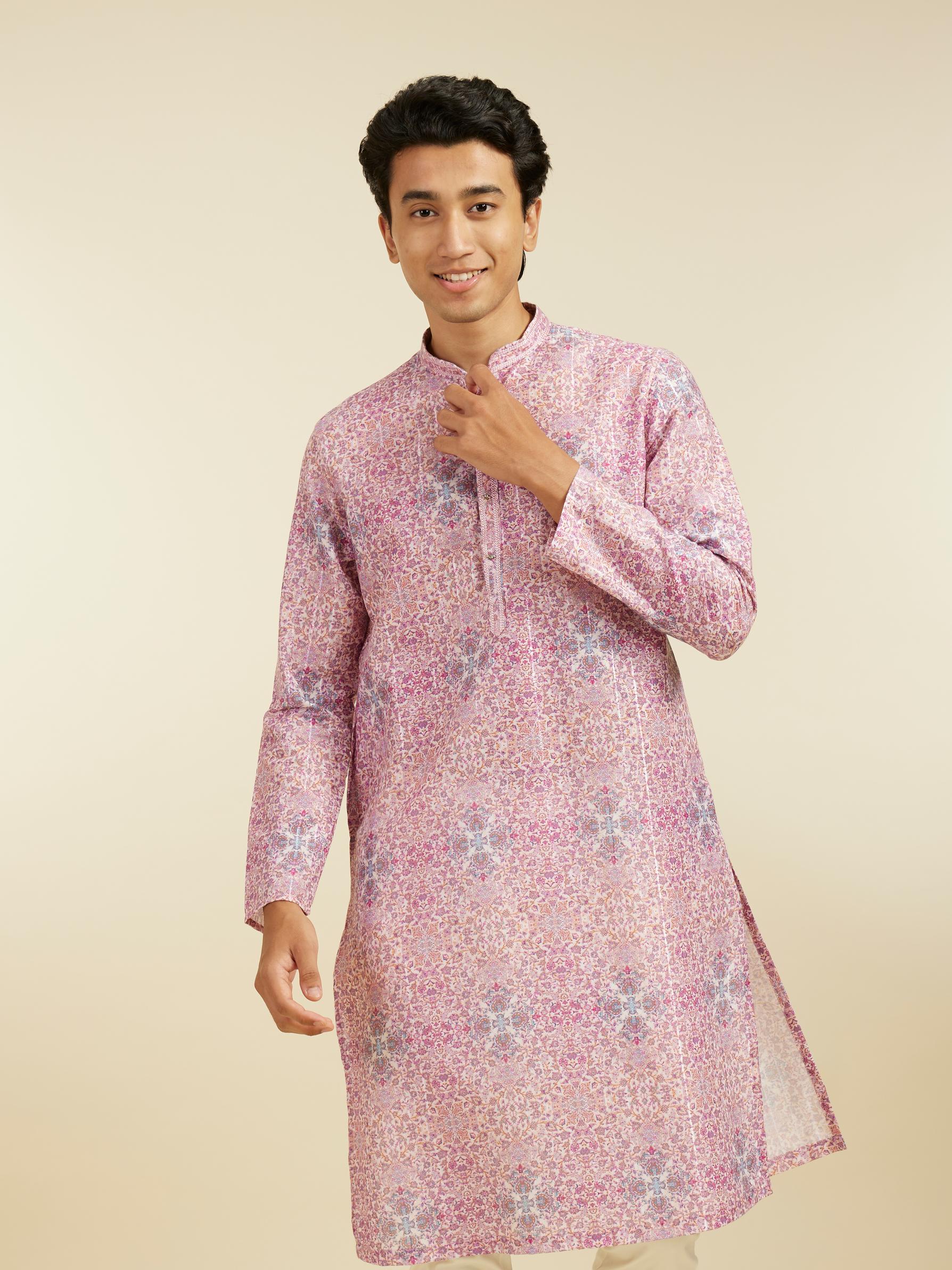 Diwas Men Candy Floss Pink Imperial Jaal Printed Kurta