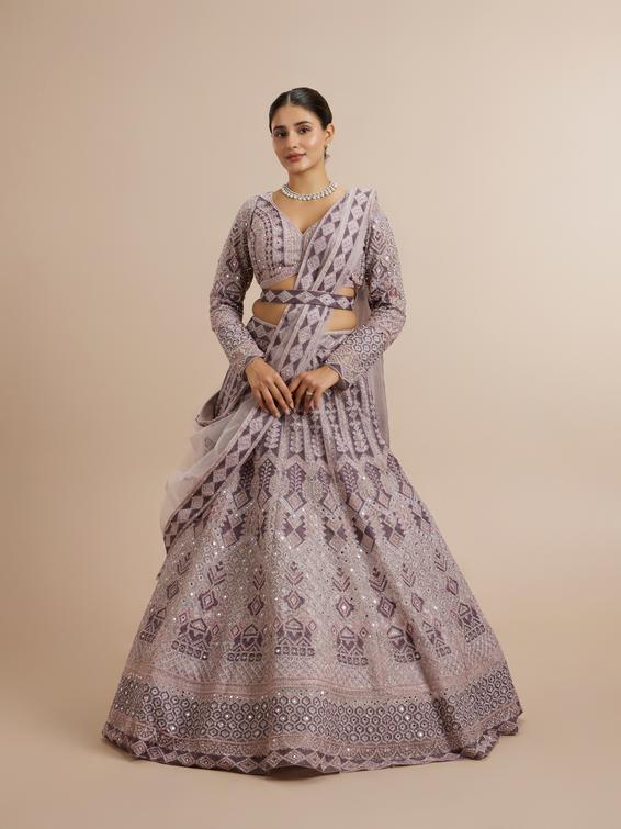 Twamev Women Netted Purple Extravaganza Lehenga
