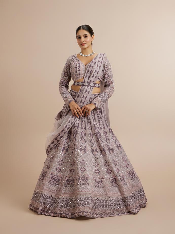 Twamev Women Netted Purple Extravaganza Lehenga