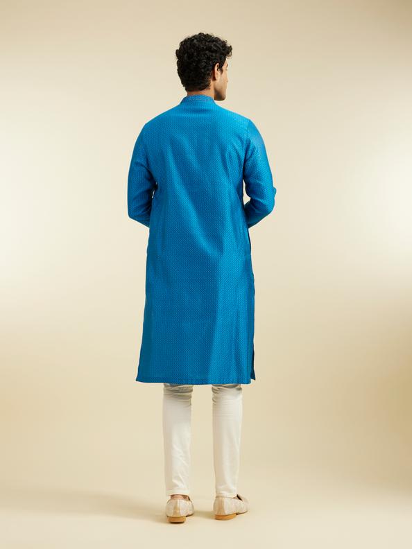 Diwas Men Lapis Blue Lattice Patterned Kurta