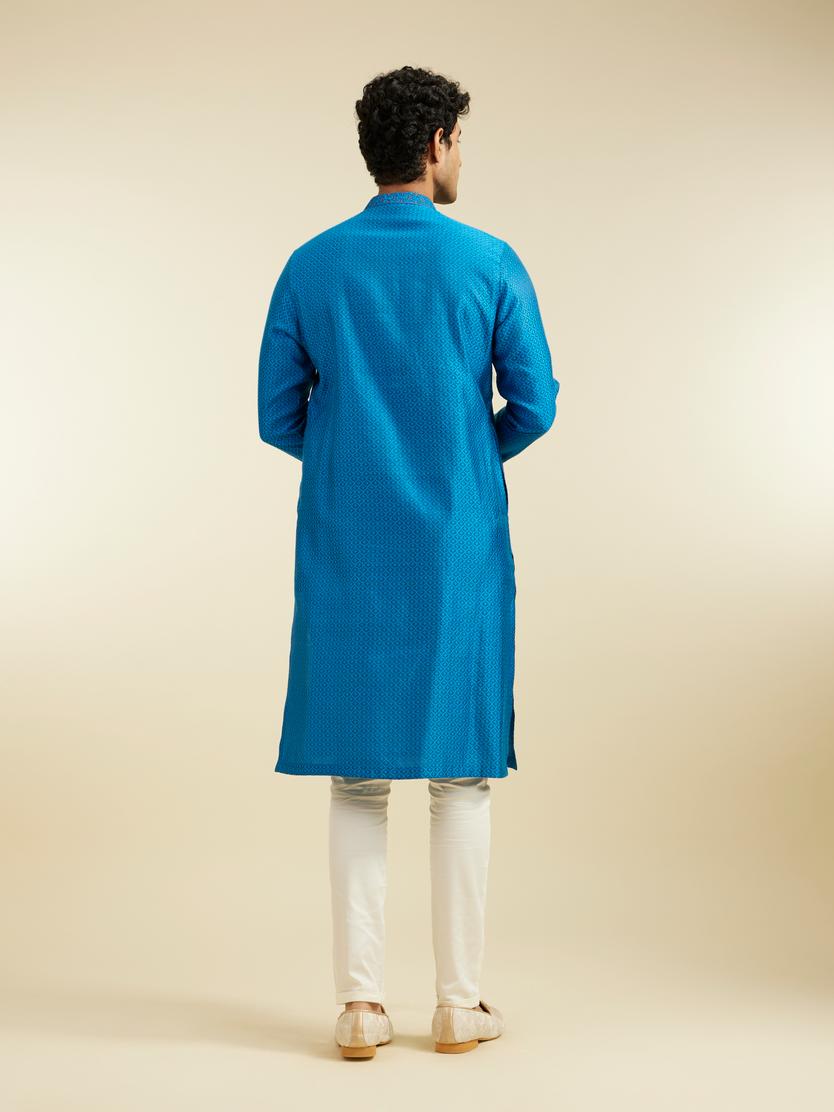 Diwas Men Lapis Blue Lattice Patterned Kurta