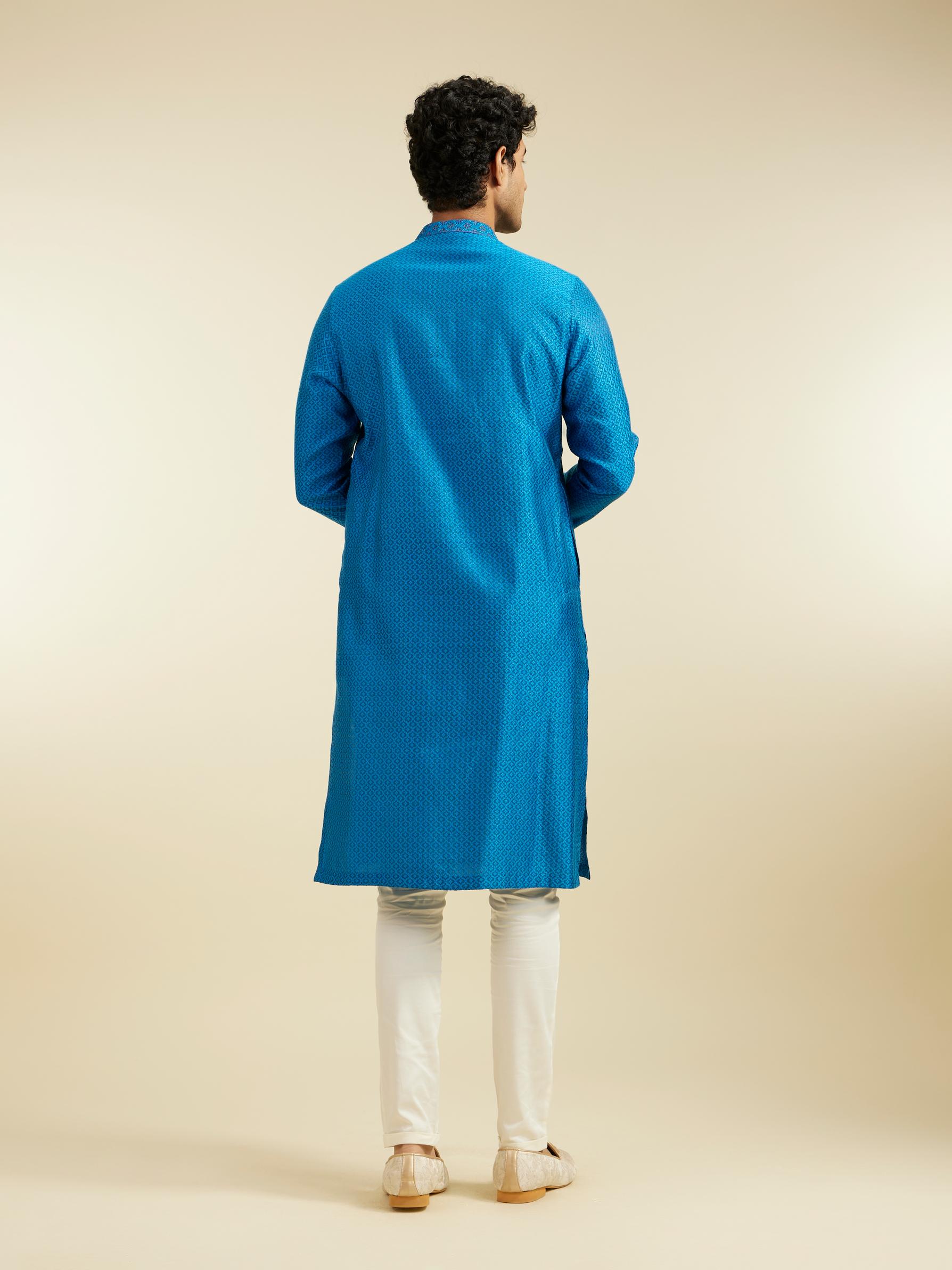 Diwas Men Lapis Blue Lattice Patterned Kurta