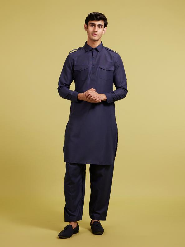Diwas Men Midnight Blue Pathani Set
