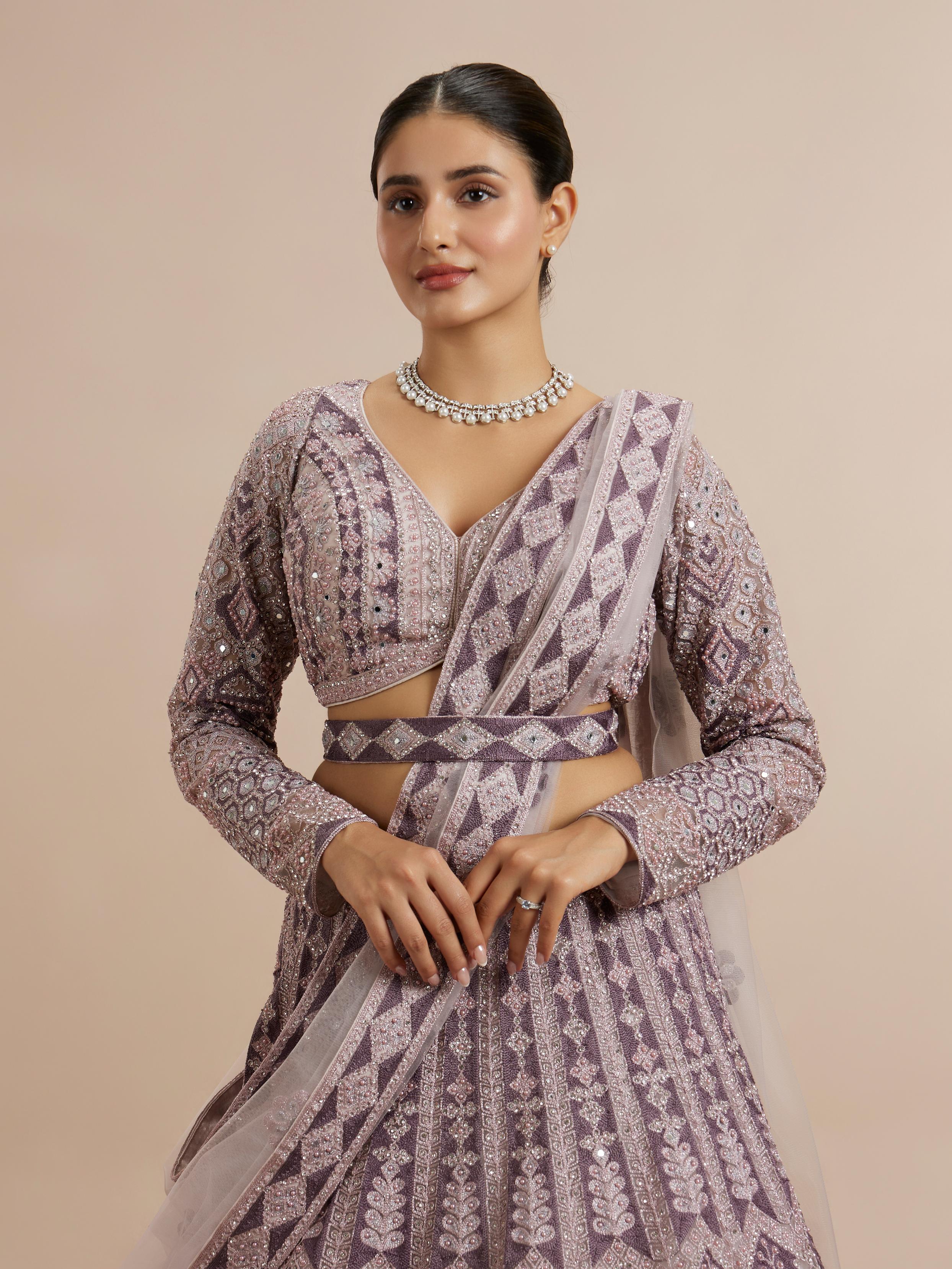 Twamev Women Netted Purple Extravaganza Lehenga
