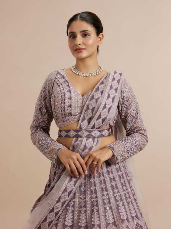 Twamev Women Netted Purple Extravaganza Lehenga