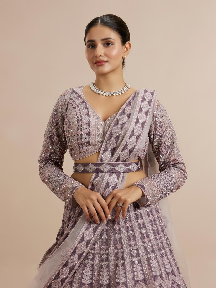 Twamev Women Netted Purple Extravaganza Lehenga