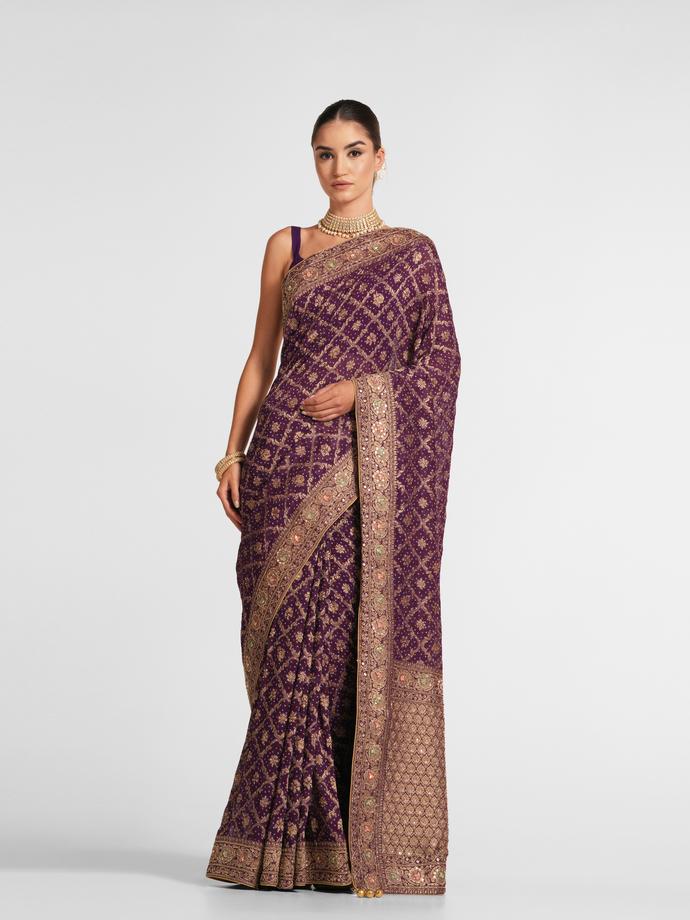Twamev Women Regal Purple Georgette Saree