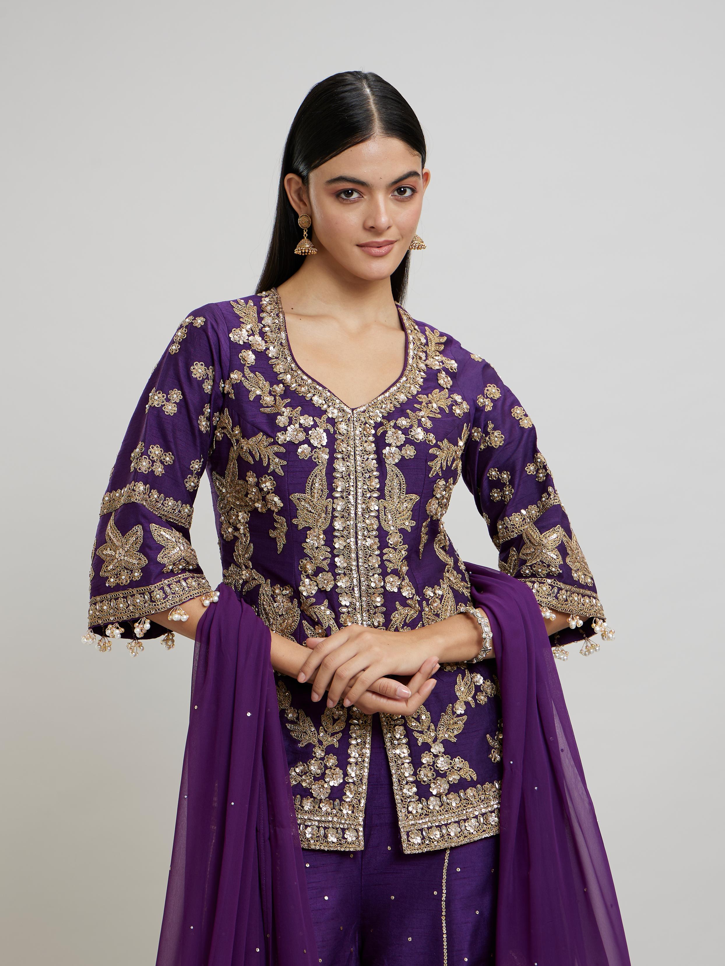 Twamev Women Lavish Purple Drawl Suit Ensemble Stitched Suit