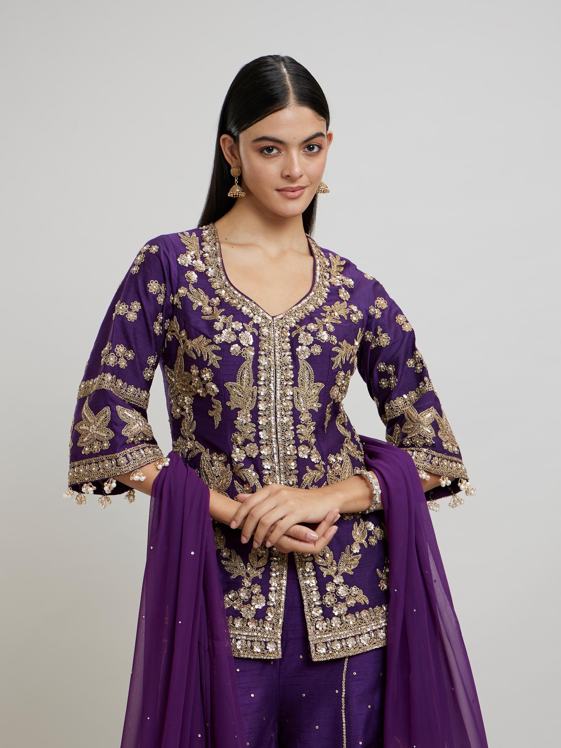 Twamev Women Lavish Purple Drawl Suit Ensemble Stitched Suit
